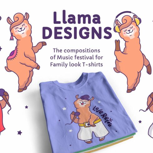 Music Llamas. T-shirt designs cover image.