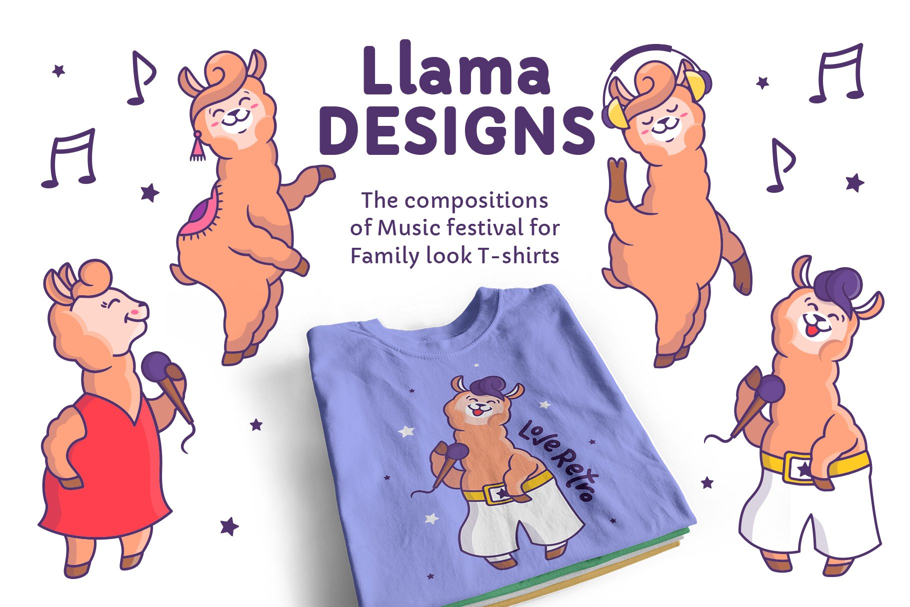 Music Llamas. T-shirt designs cover image.