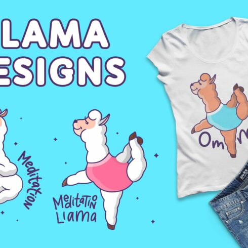 Llamas in yoga. T-shirt designs cover image.