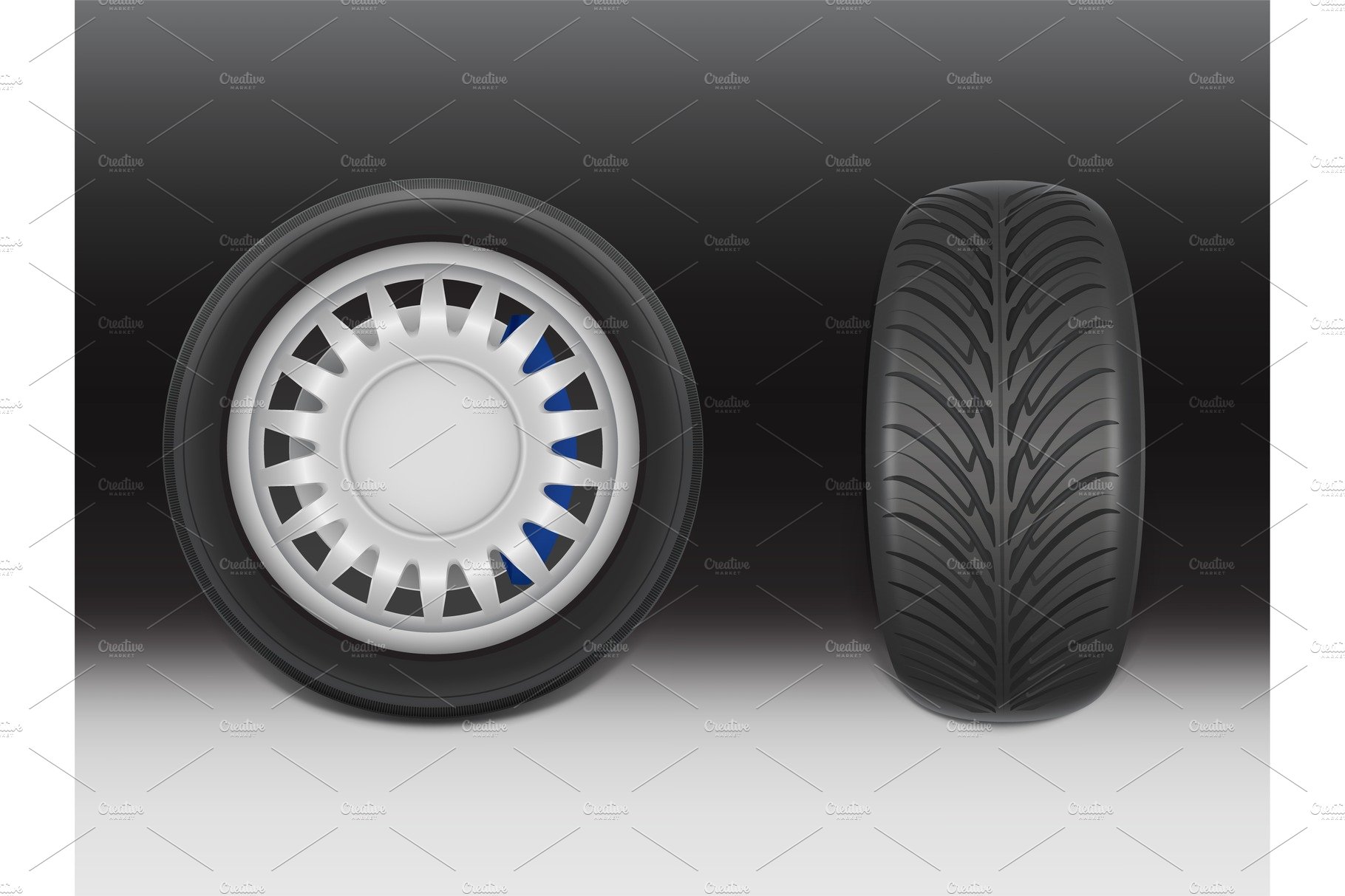 Vector 3d realistic black tire with cover image.