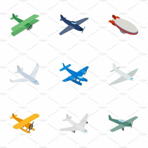 Aircraft icons, isometric 3d style cover image.