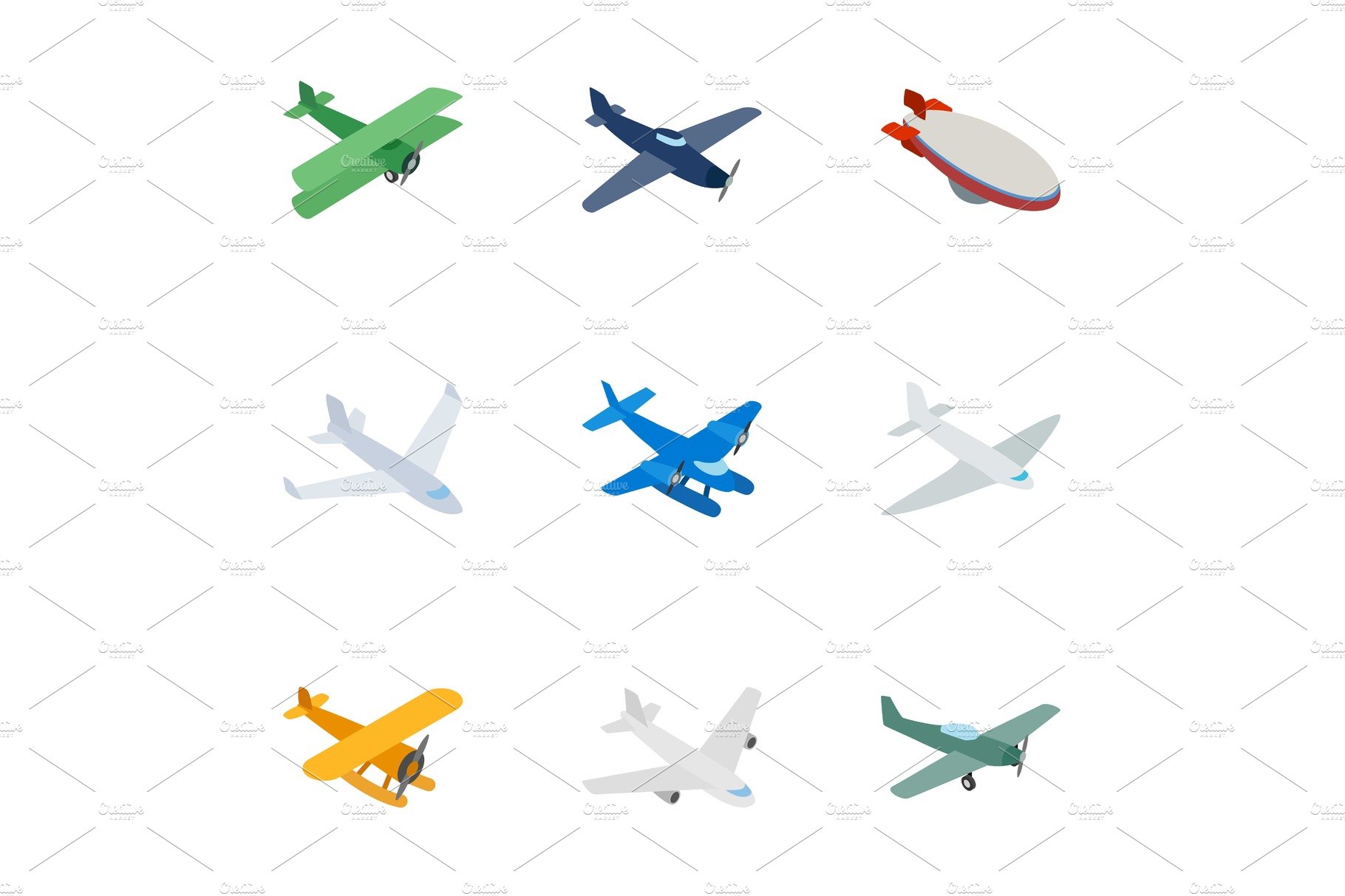 Aircraft icons, isometric 3d style cover image.