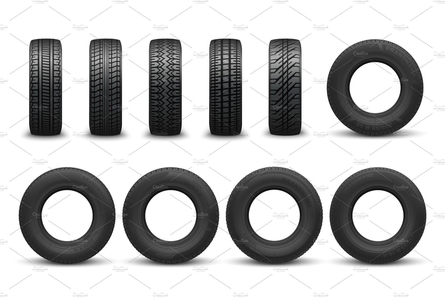 Types of tire with tread patterns cover image.