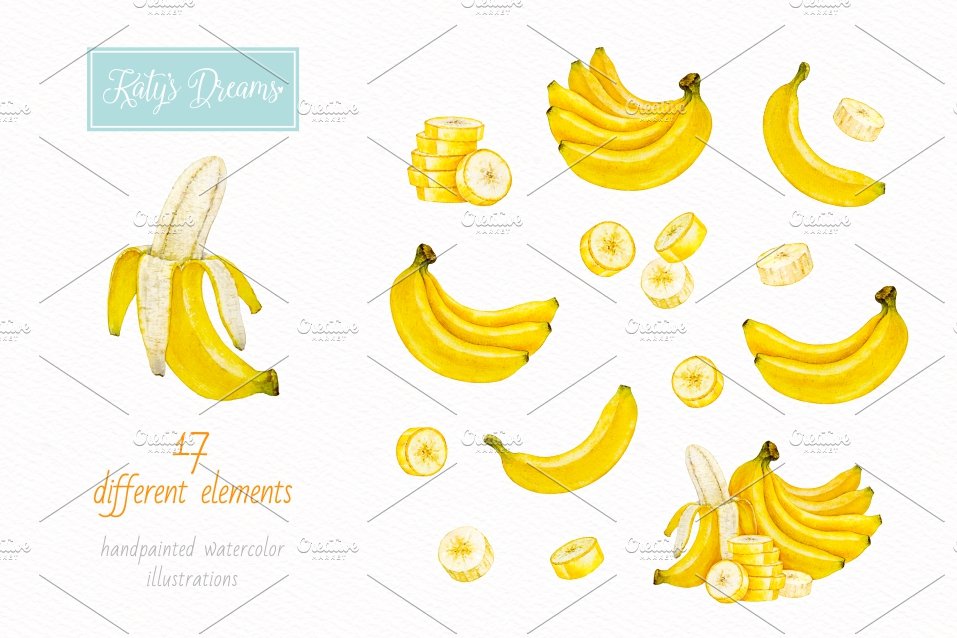 Banana. Watercolor. preview image.