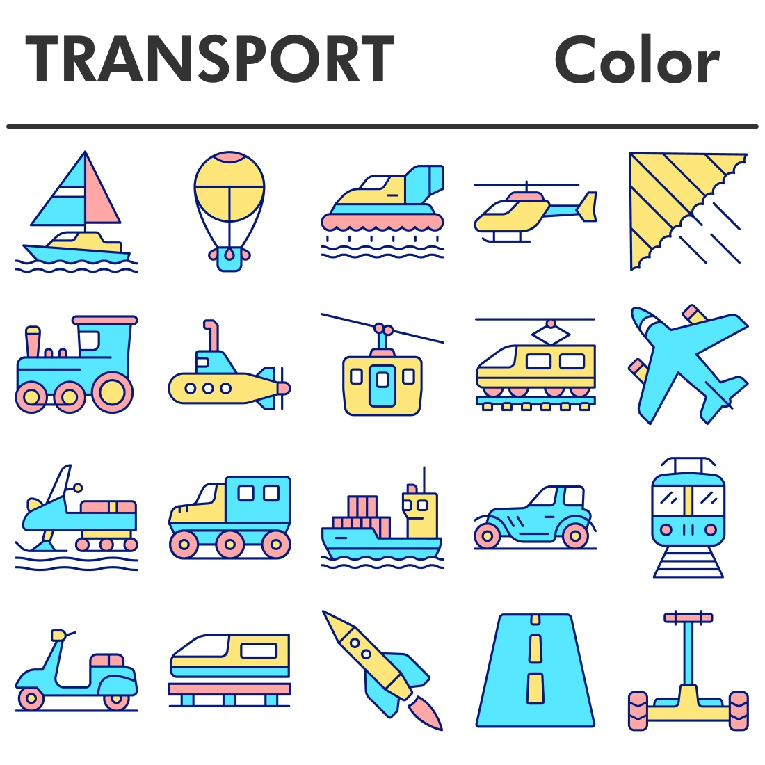 Transport icons set, color style cover image.