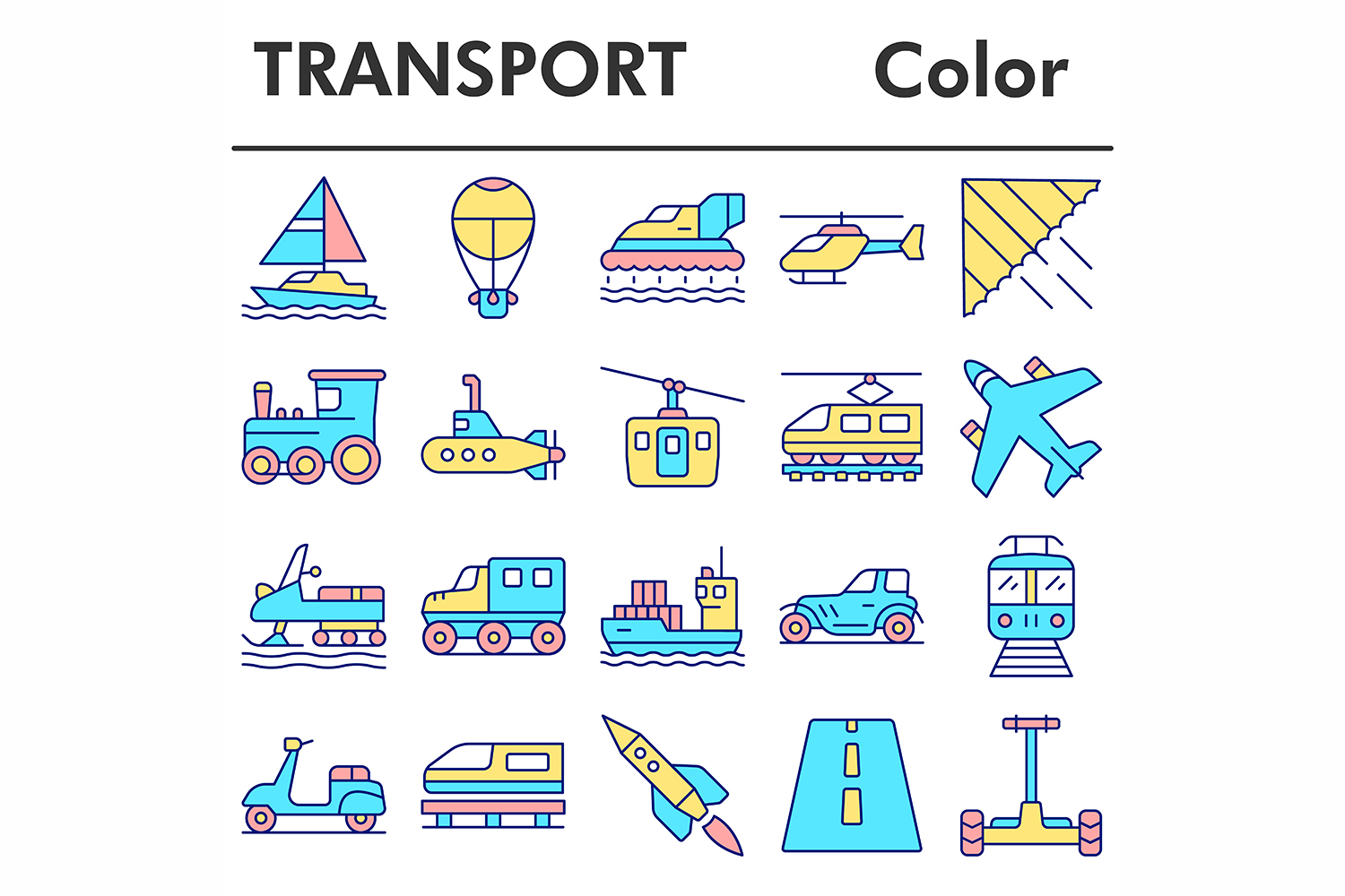 Transport icons set, color style pinterest preview image.