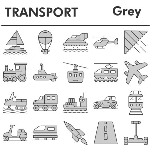 Transport icons set, gray style cover image.