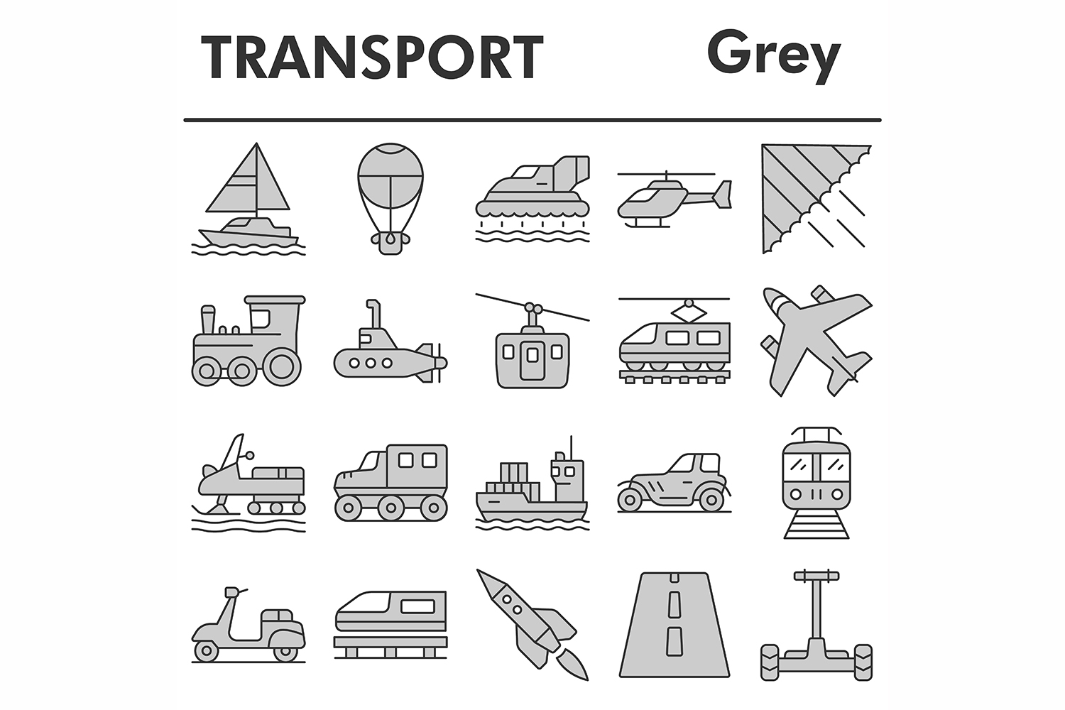Transport icons set, gray style pinterest preview image.