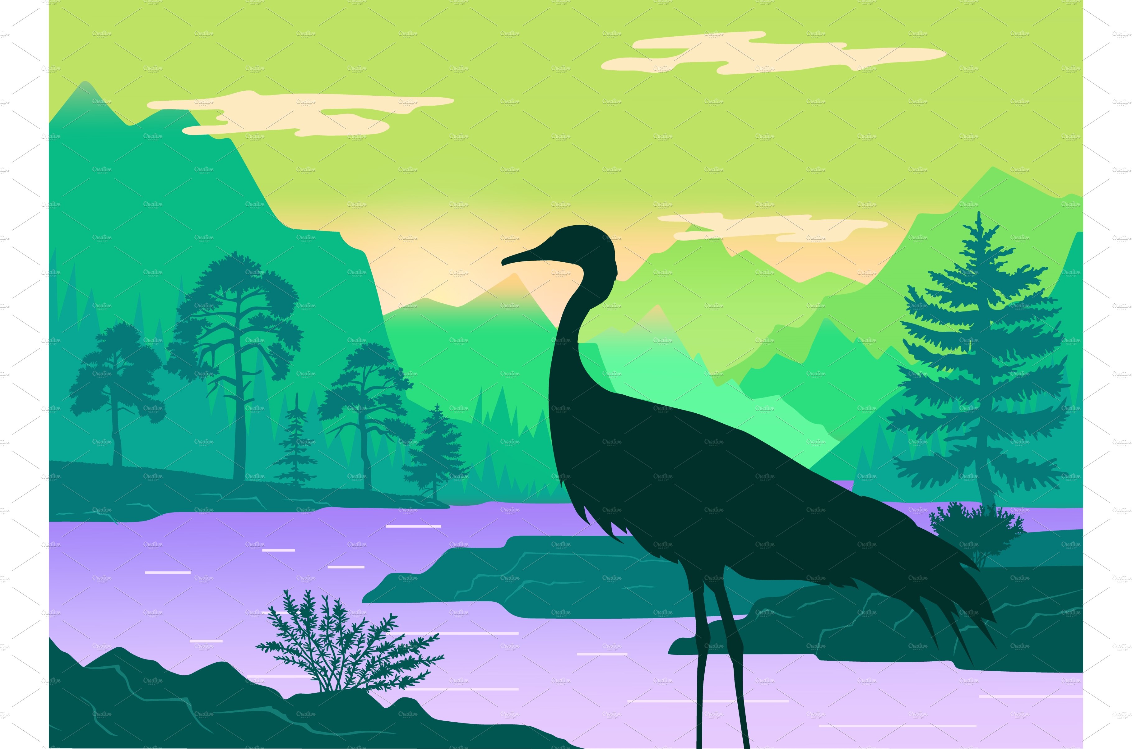 Vector silhouette of standing heron cover image.