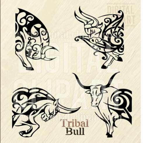 4 Tribal Bull SVG, Tribal Tattoo SVG cover image.