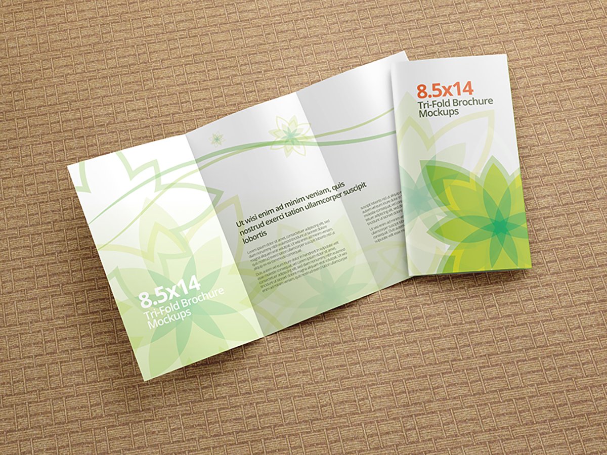 Trifold Brochure Mockups 8.5x14 size preview image.
