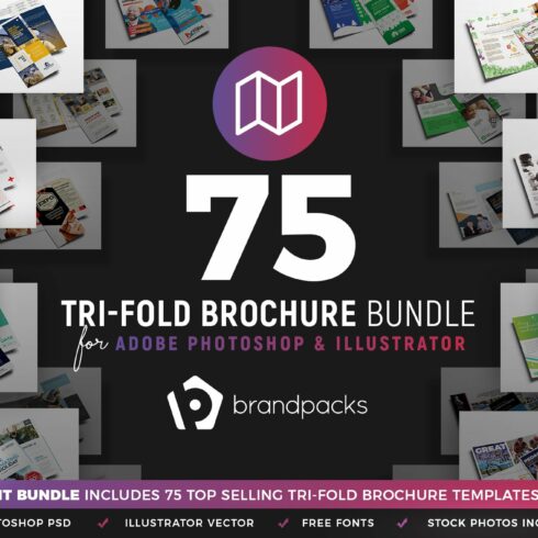 75 Trifold Brochure Templates Bundle cover image.