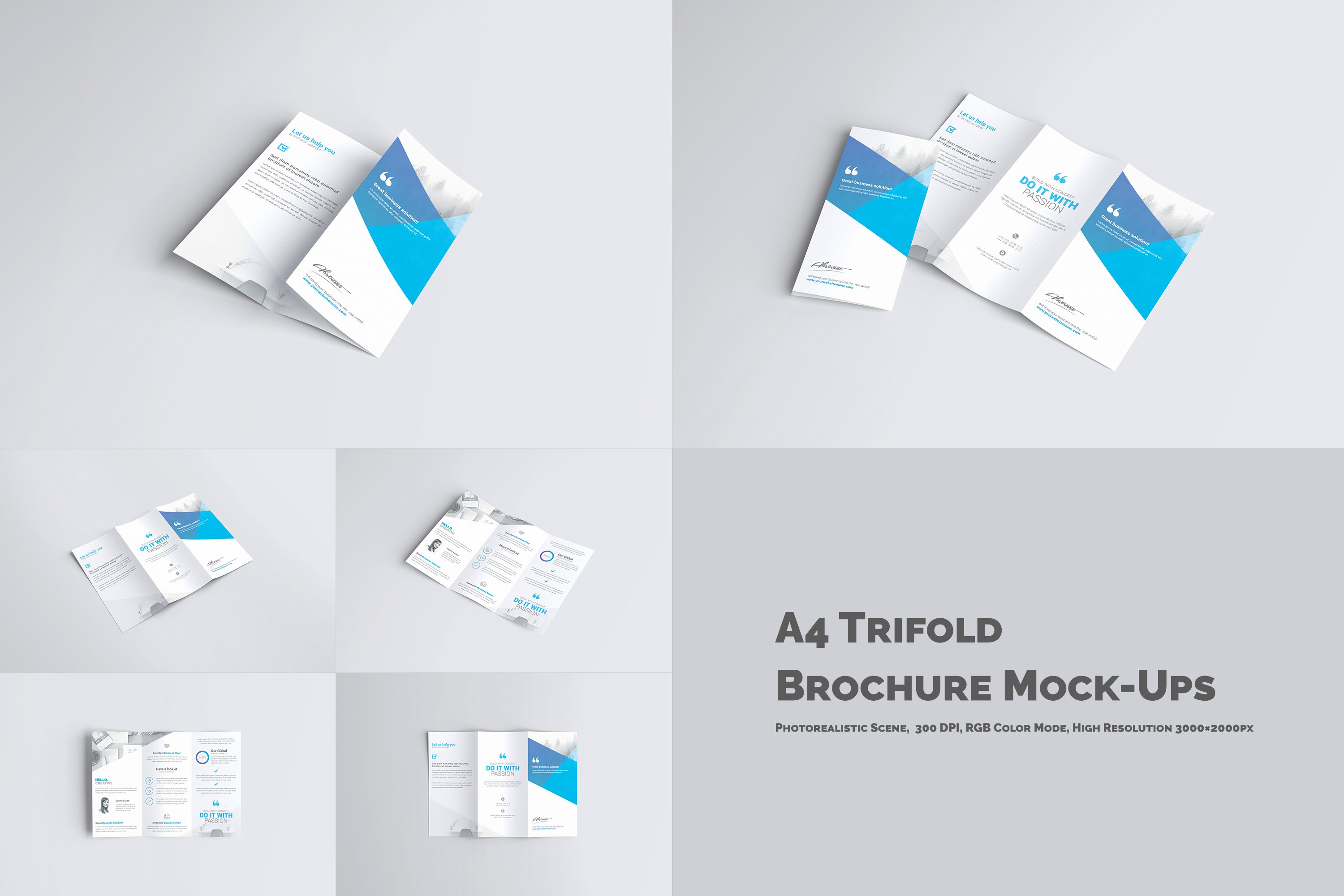A4 Trifold Brochure Mock-Ups preview image.