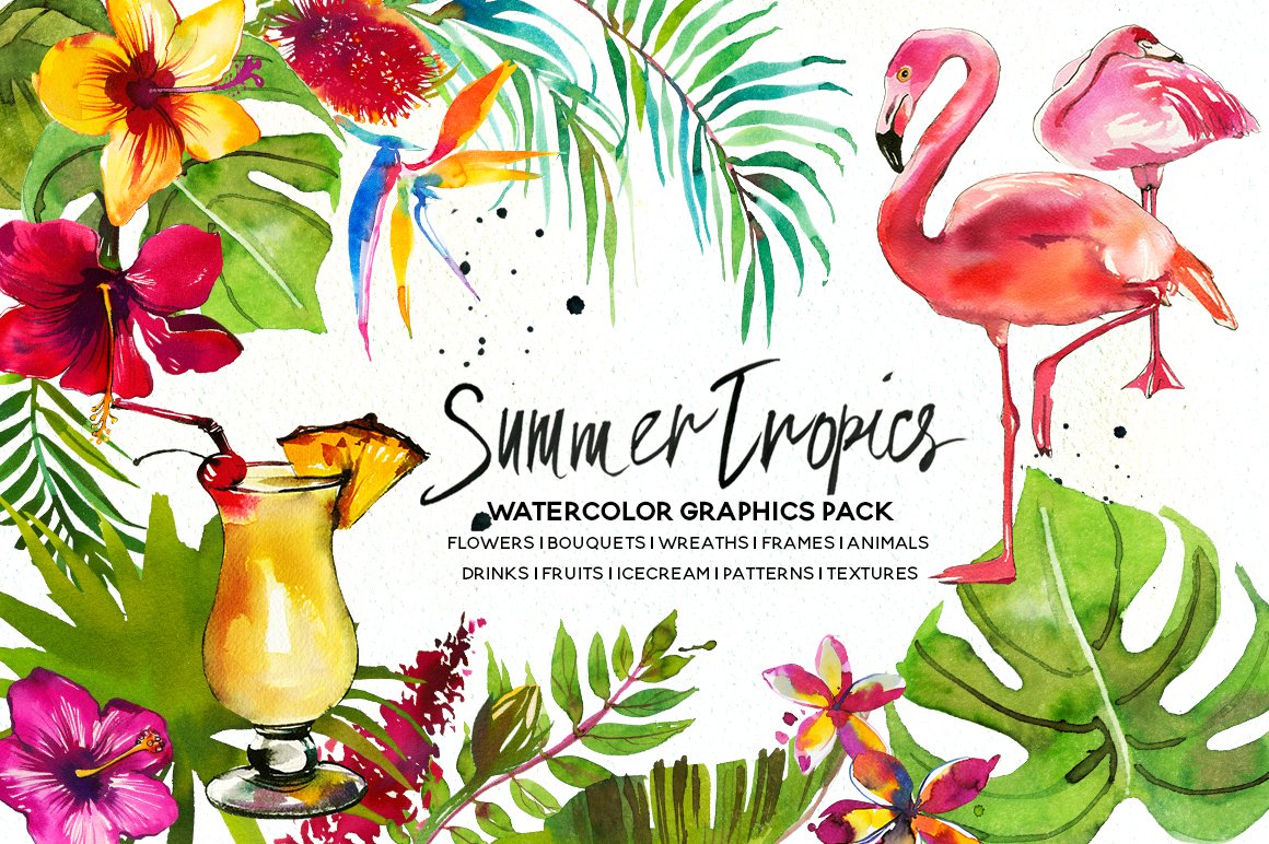 Tropic Watercolor Flowers & Animals cover image.