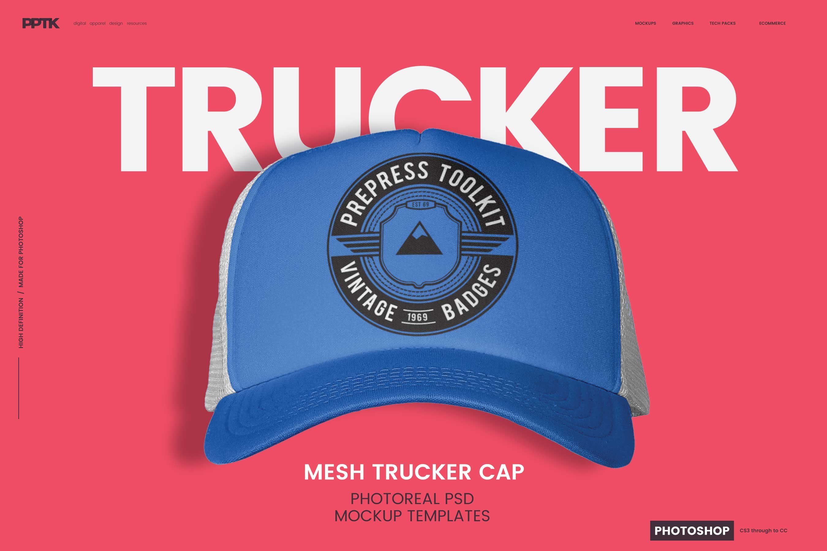 Trucker Cap Photoshop Template cover image.