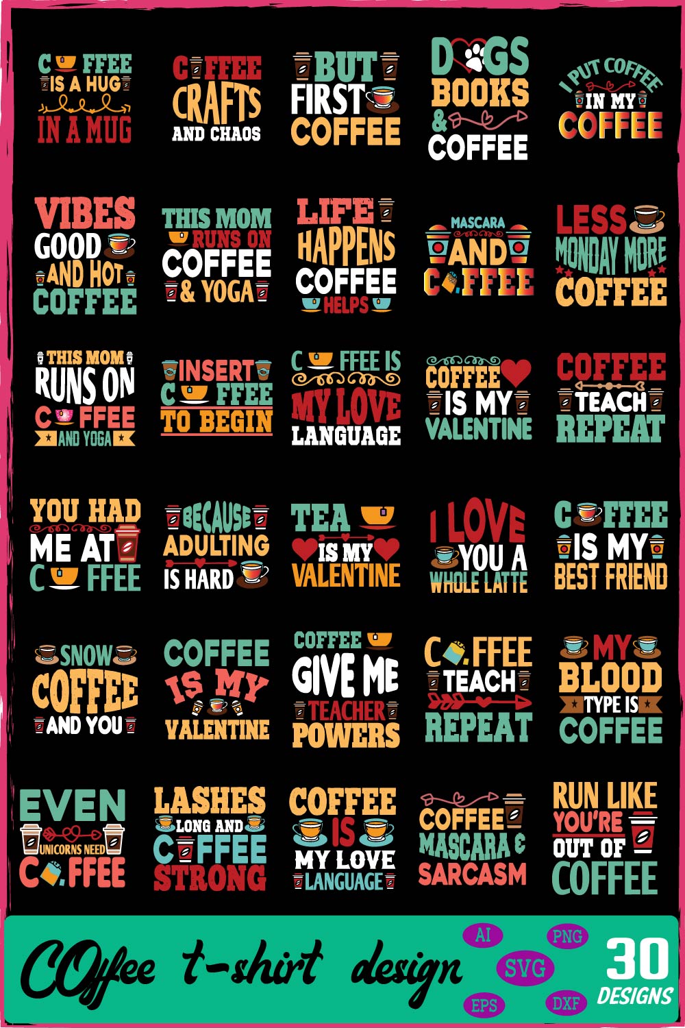 coffee t-shirt design bundle pinterest preview image.