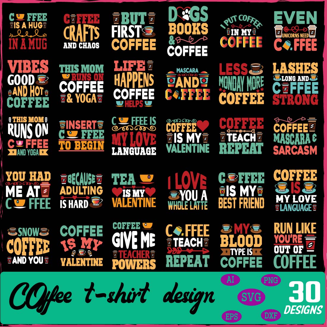 coffee t-shirt design bundle preview image.