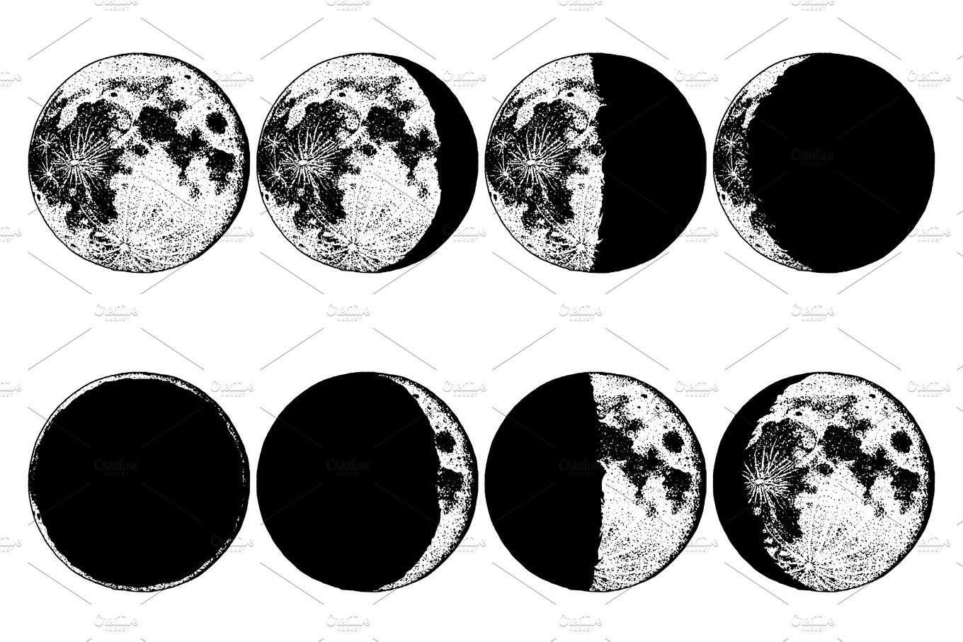 Moon phases 8 steps / Astronomy set cover image.