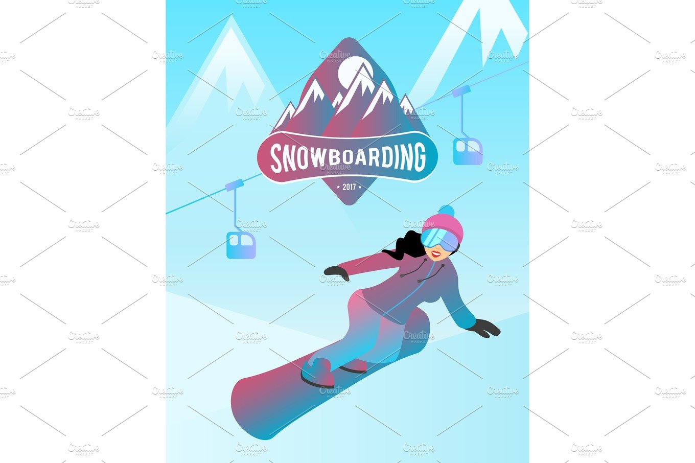 Snowboarding illustration of a female character. cover image.