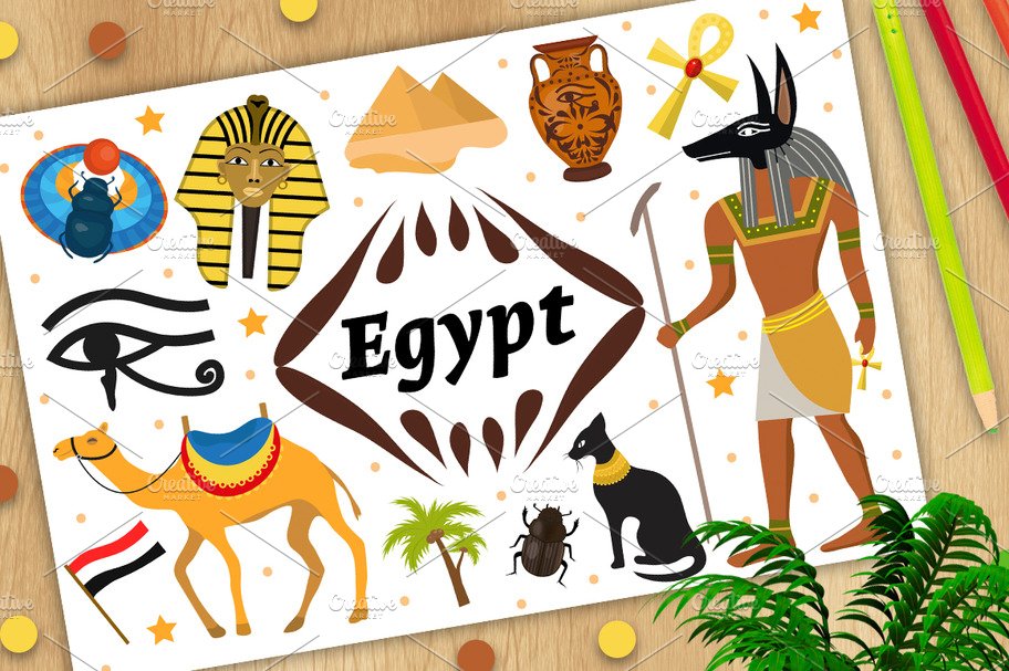 Ancient magic Egypt set icons cover image.