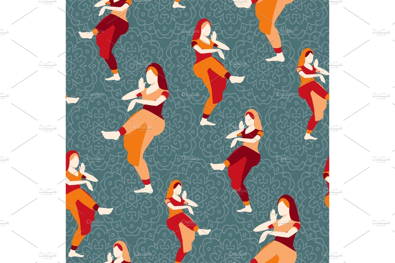 Indian woman dancing vector isolated dancers silhouette seamless pattern cover image.