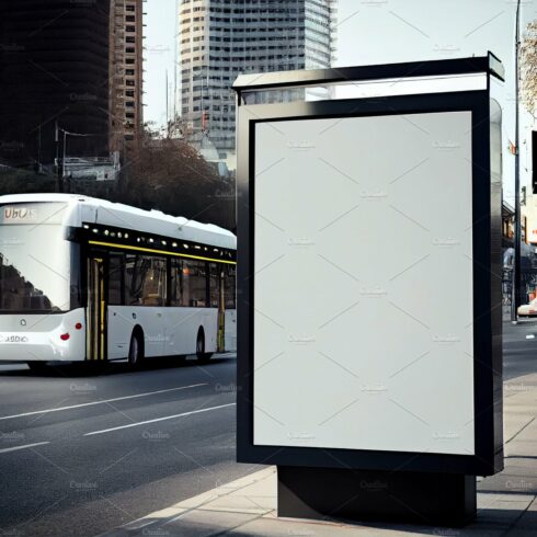 Blank street billboard poster stand mock up in downtown with city background. cover image.