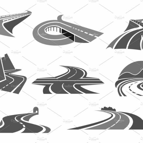 Roads and highways isolated vector icons cover image.