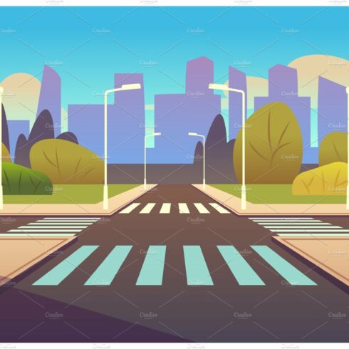 Cartoon crosswalks. Street road cover image.
