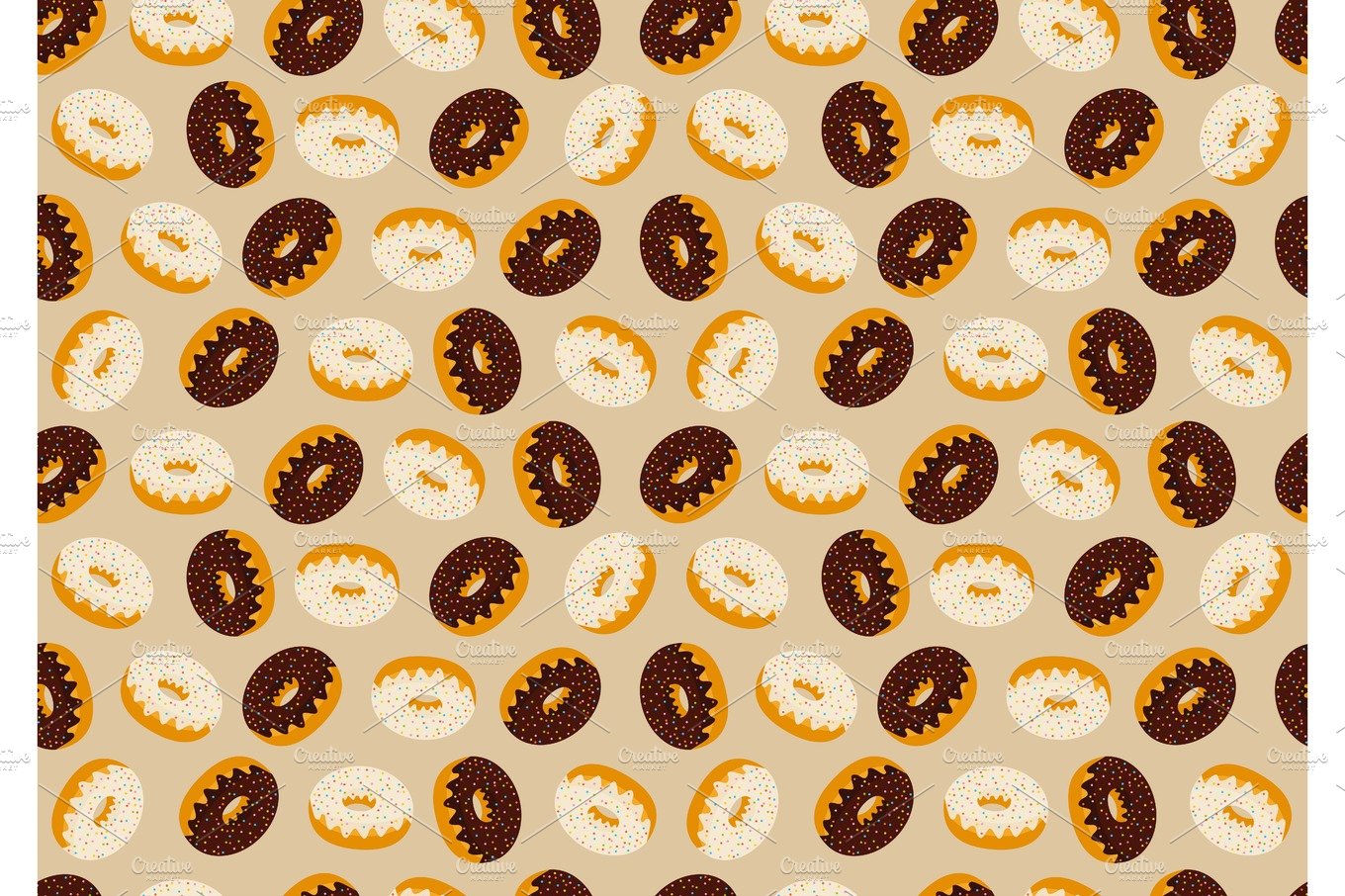 Seamless pattern with many delicious donuts cover image.