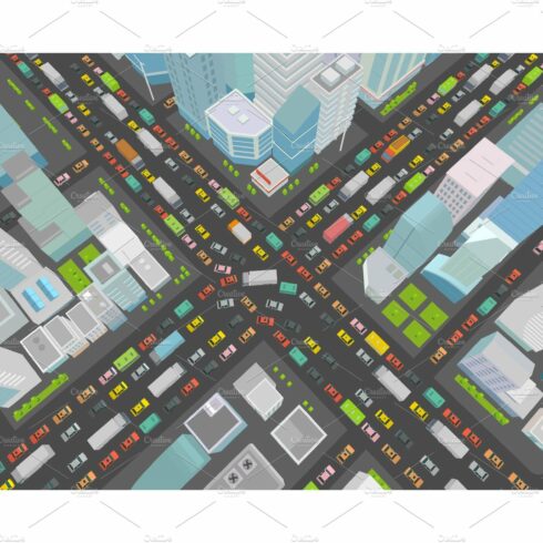 City street Intersection traffic jams road 3d. Very high detail projection ... cover image.
