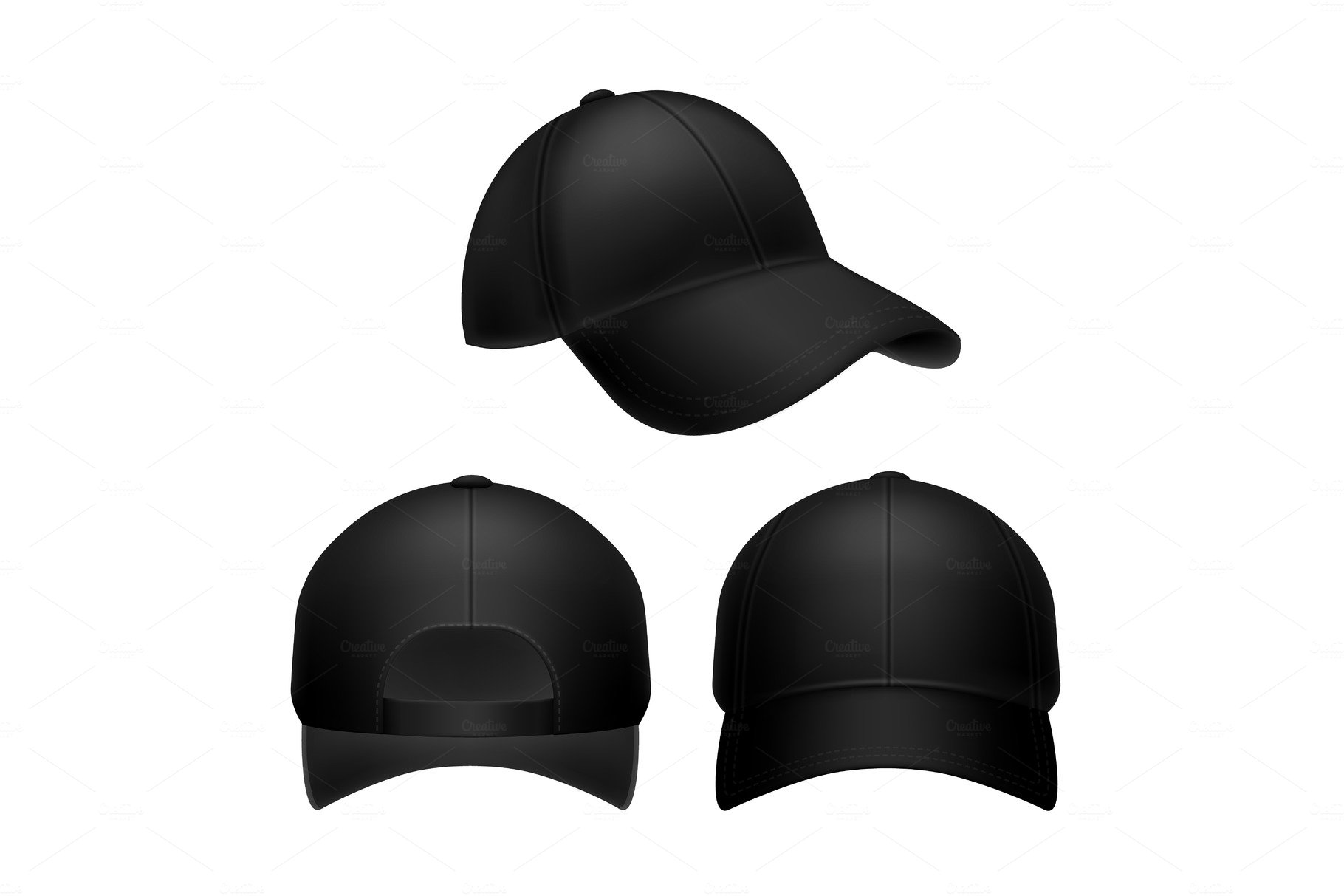 Black baseball cap. Empty hat mockup cover image.