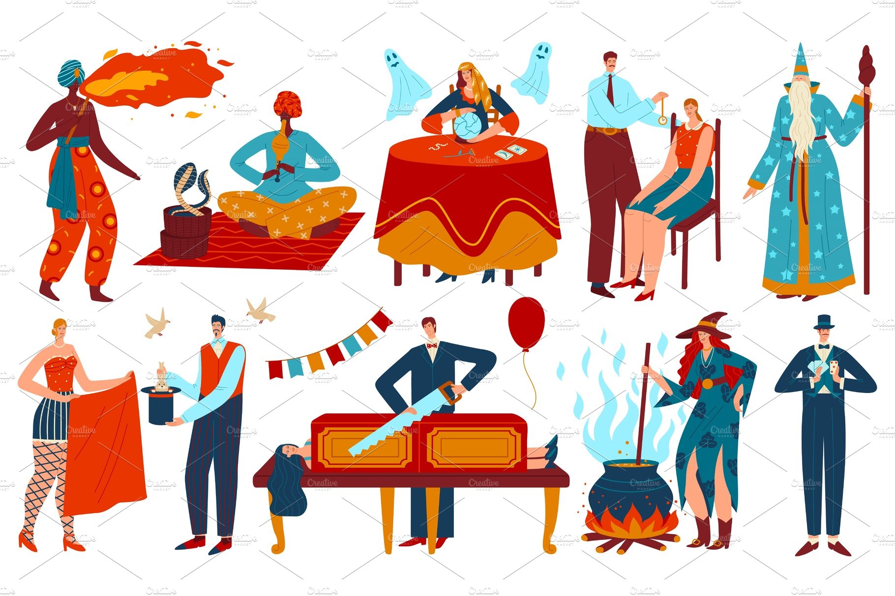 Magician wizard people vector cover image.
