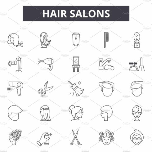 Hair salons line icons, signs set cover image.
