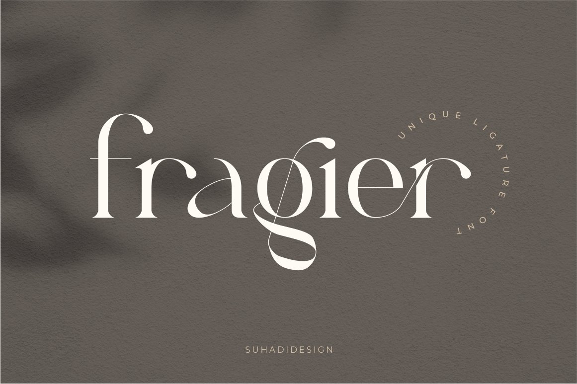 Fragier unique ligature serif font cover image.