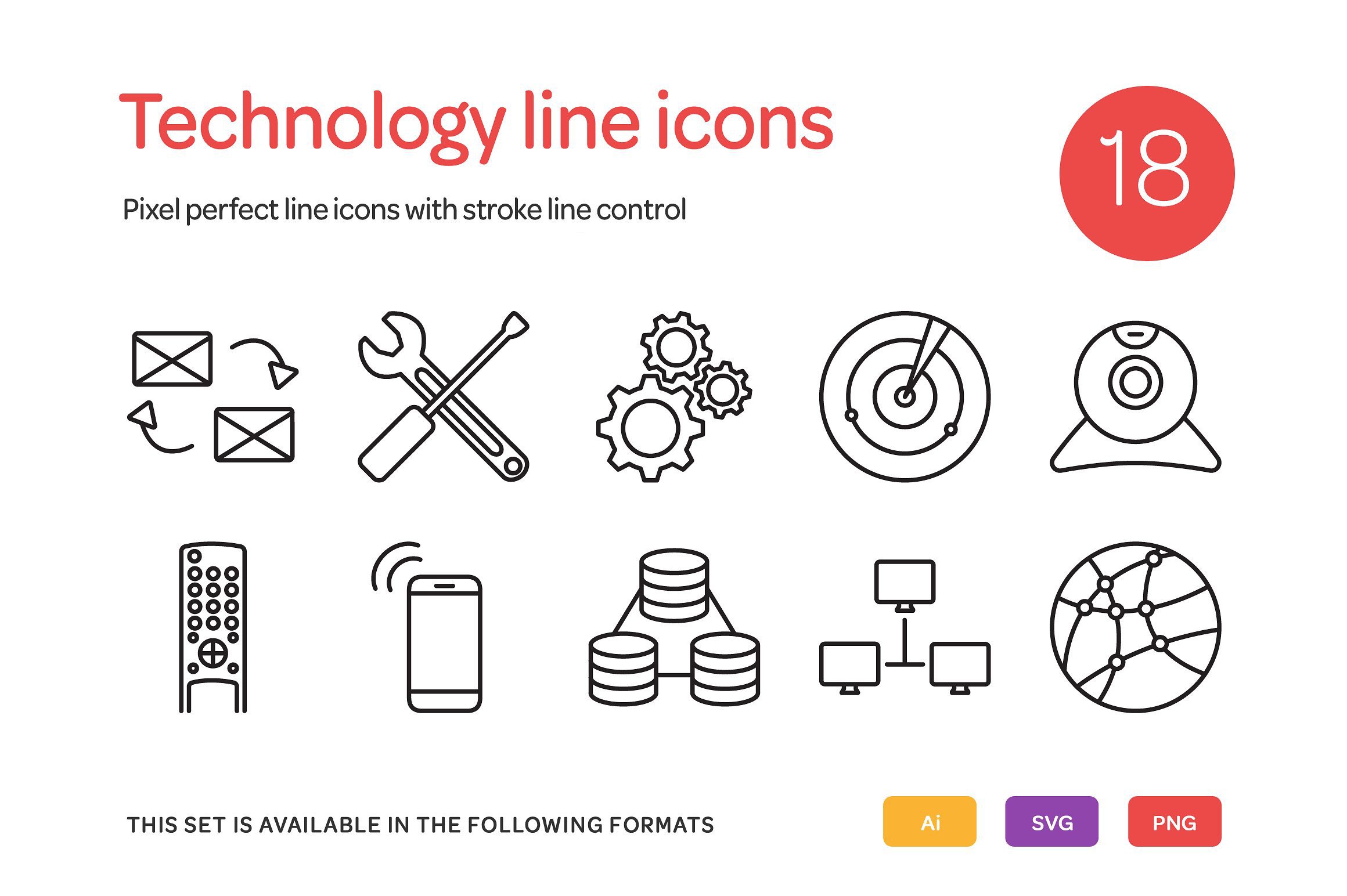 Technology Line Icons Set preview image.