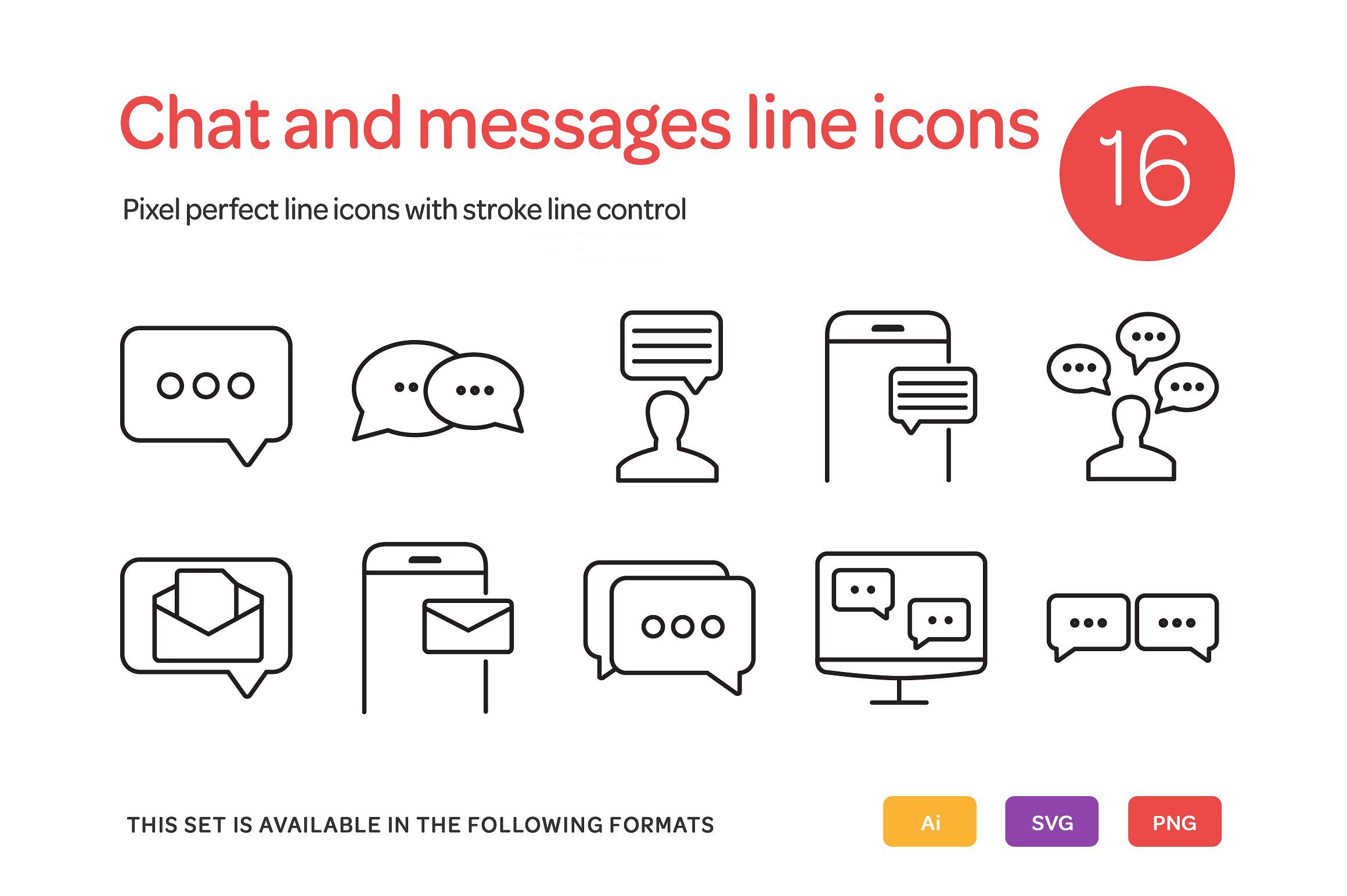 Chat and Messages Line Icons Set preview image.