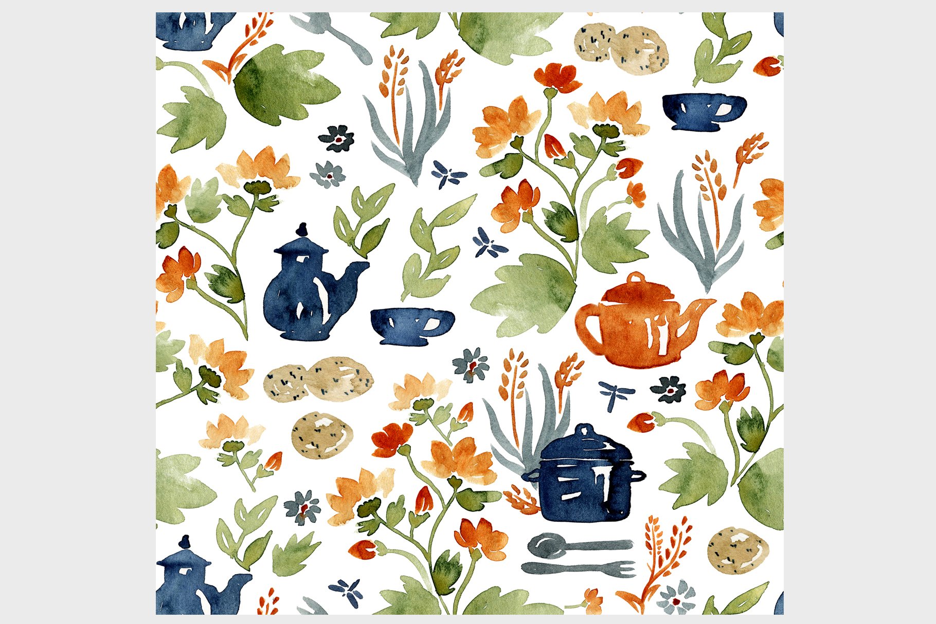 Garden Teatime. Seamless pattern. preview image.