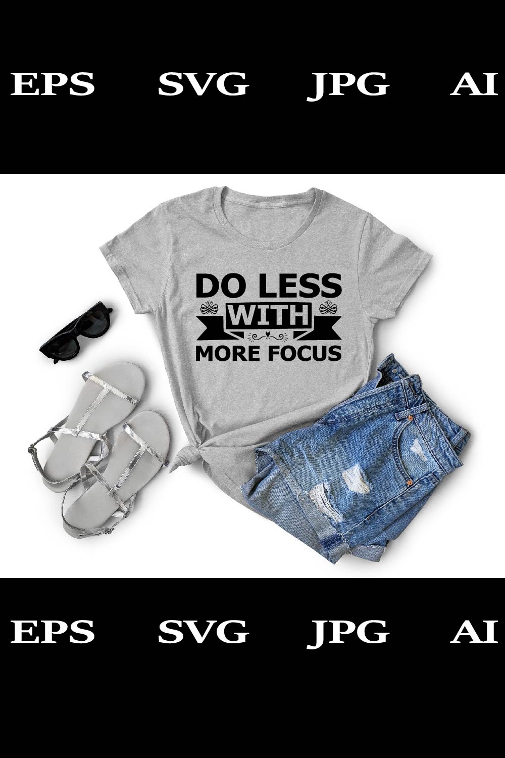 Do Less With More Focus T-Shirt Design pinterest preview image.