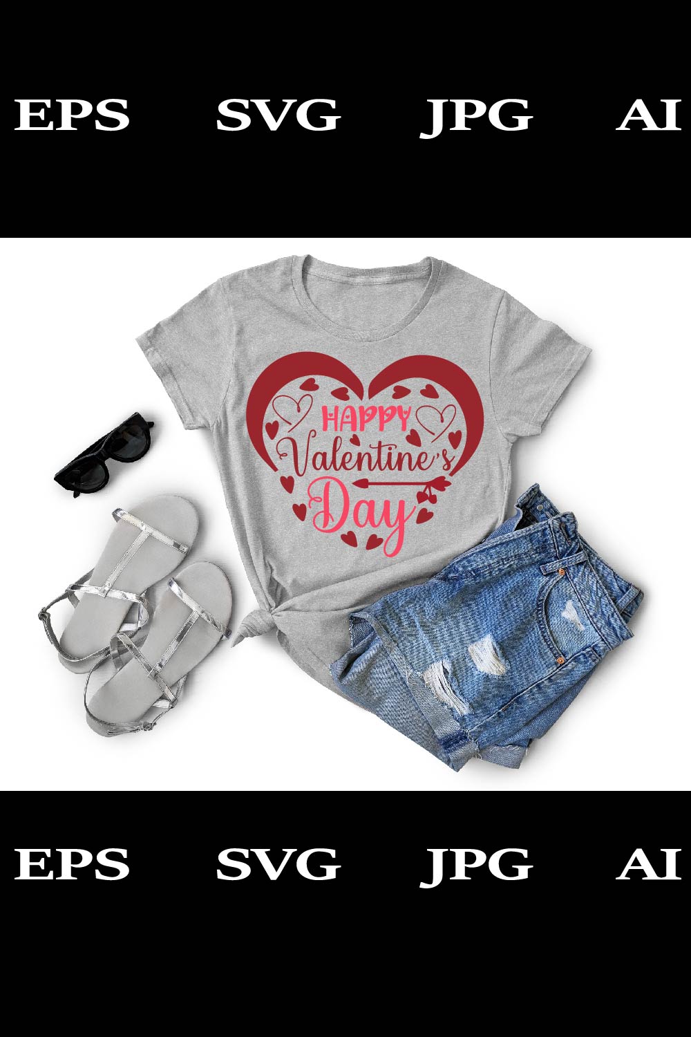 Happy Valentine’s Day T-Shirt Cut File pinterest preview image.