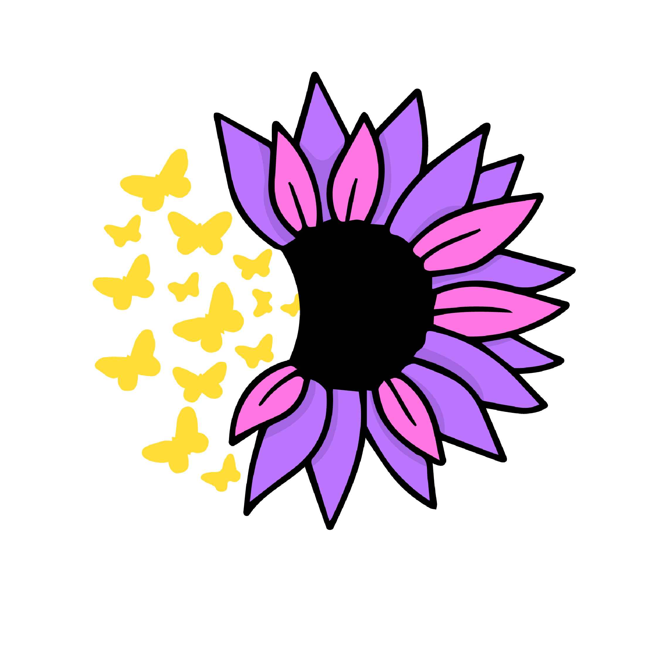 sunflower butterfly Design ( SVG - PNG - EPS - JPG ) Included preview image.