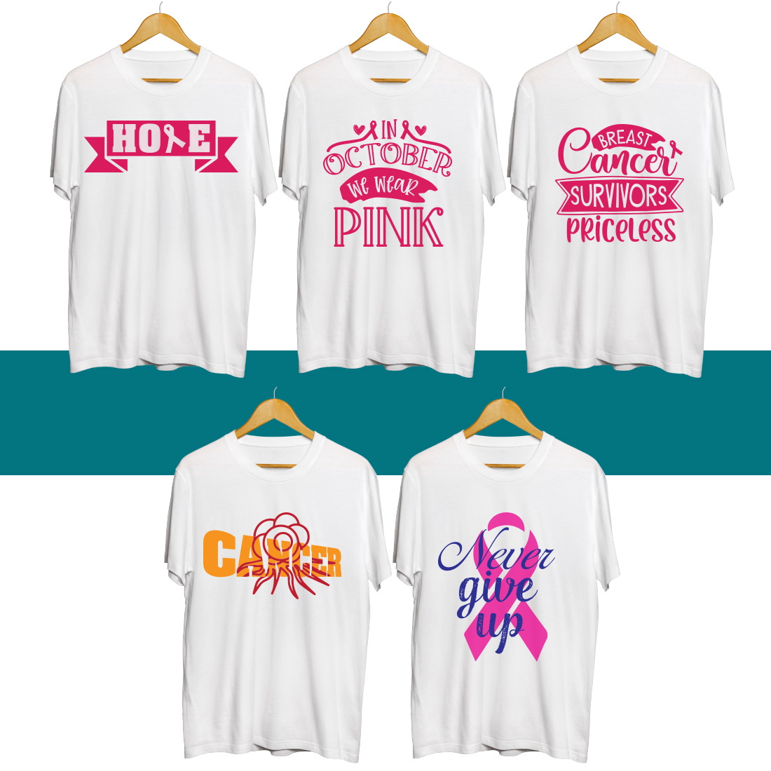 Breast Cancer SVG T Shirt Designs Bundle cover image.