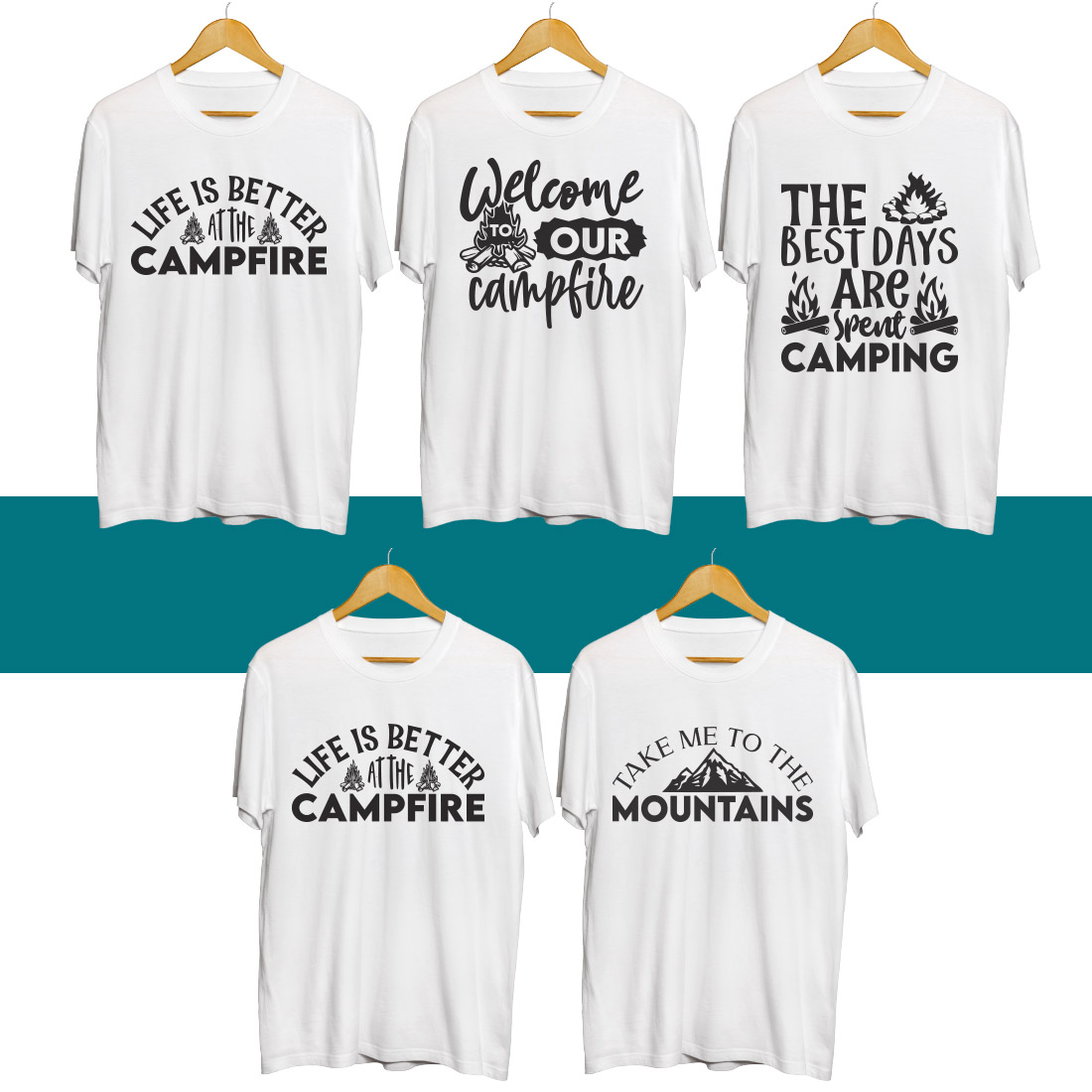 Camping SVG T Shirt Designs Bundle preview image.