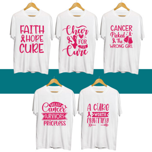 Breast Cancer SVG T Shirt Designs Bundle cover image.