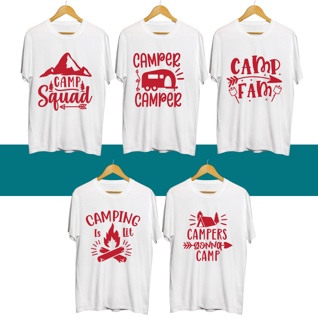 Camping SVG T Shirt Designs Bundle cover image.