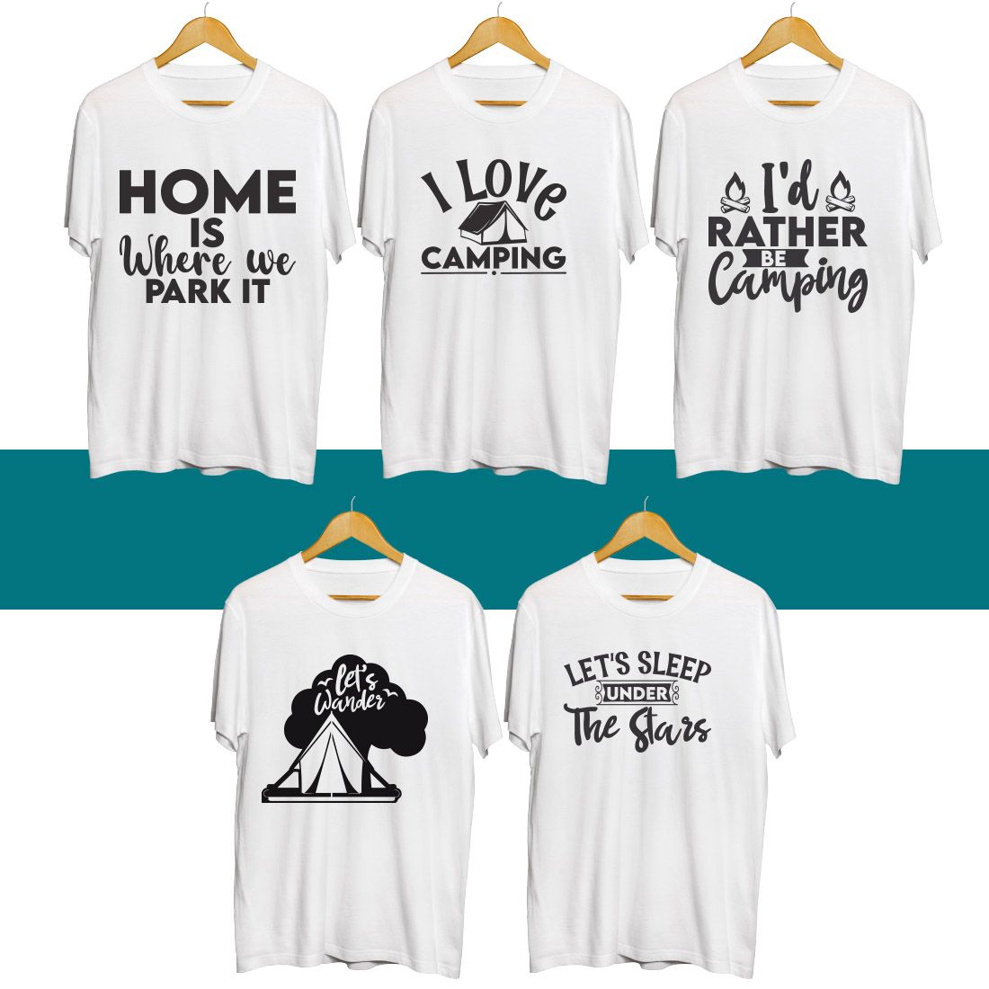 Camping SVG T Shirt Designs Bundle preview image.