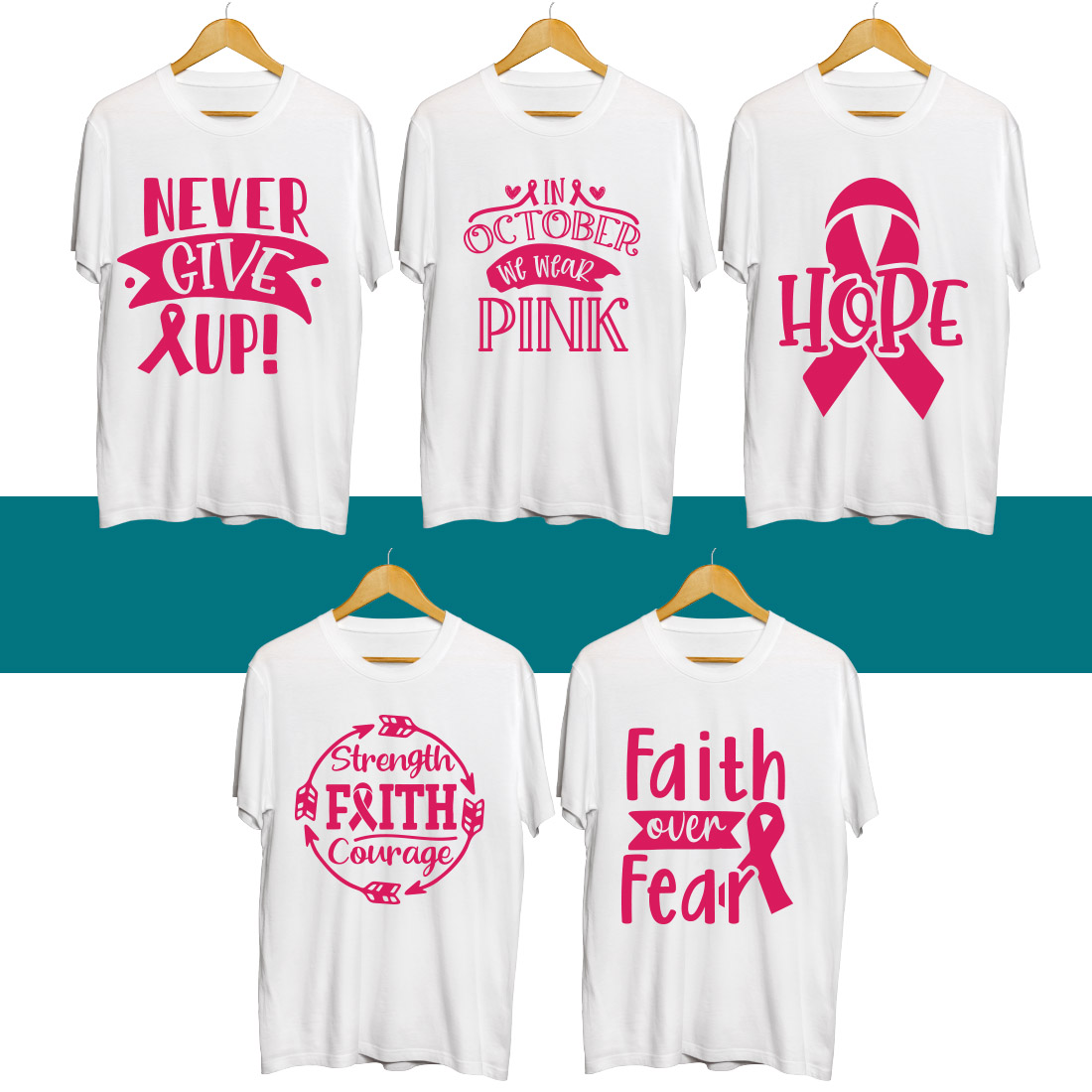 Breast Cancer SVG T Shirt Designs Bundle cover image.