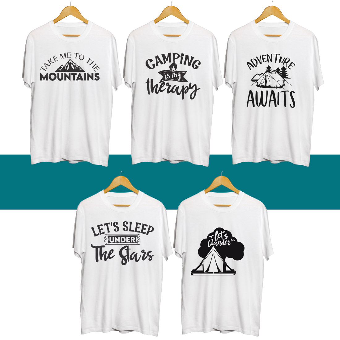 Camping SVG T Shirt Designs Bundle preview image.