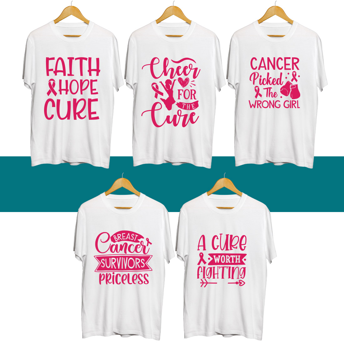 Breast Cancer SVG T Shirt Designs Bundle preview image.