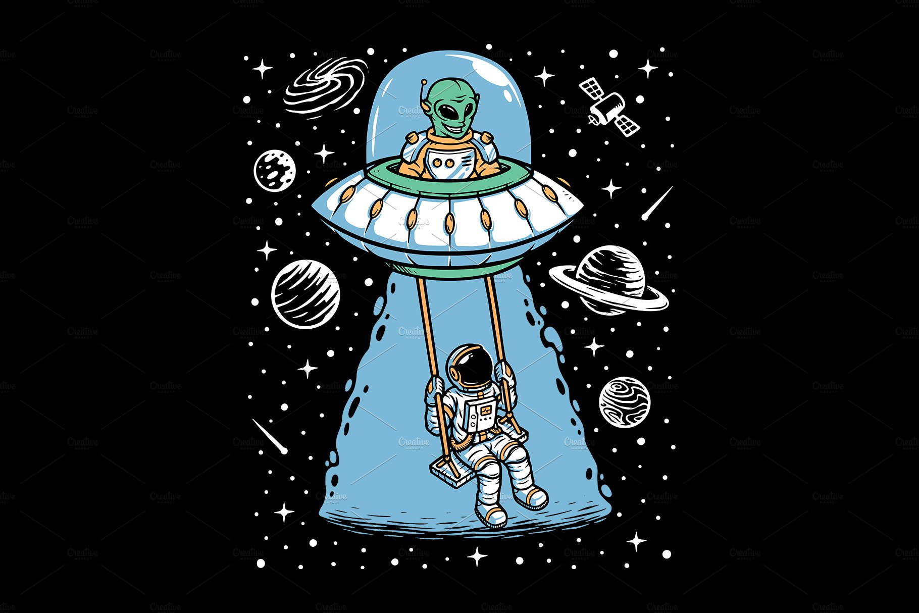 Astronaut and alien playing together cover image.