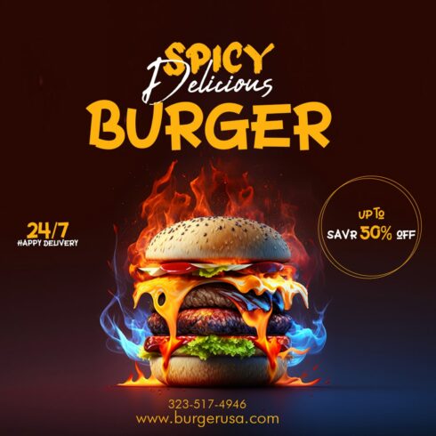 Hot Juicy Burger with Cheese, Social Media Post cover image.
